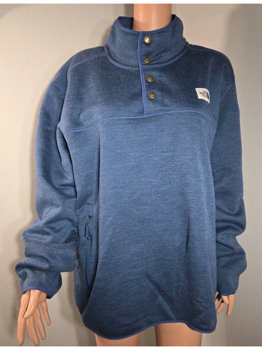 The North Face Men's XXL Blue Snap Neck Sherpa Fleece Pullover Jacket #107
